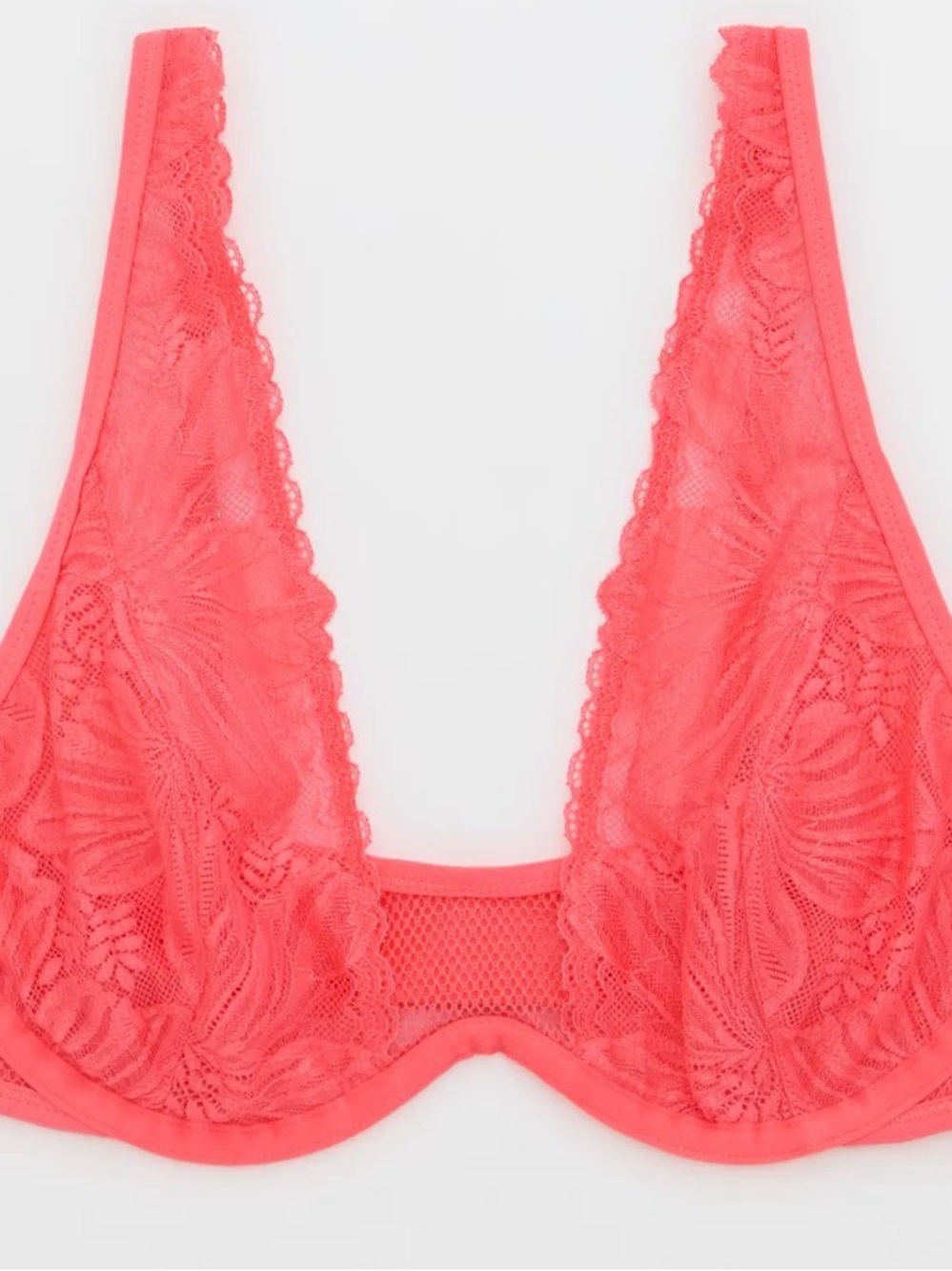 aerie Coral Lace Plunge Bralette